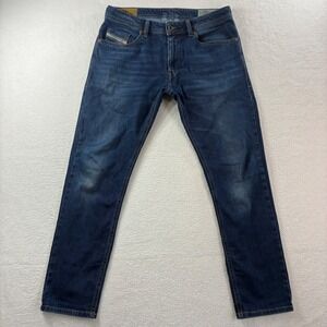 Diesel Thommer Jeans Men 32x30 Blue Slim Skinny Faded Whiskered Streetwear Denim